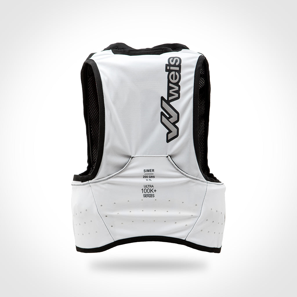 CHALECO DE HIDRATACION SIMER 7 L HYDRATION VEST / ULTRA 100K + SERIES - BLANCO/2 SOFT FLASK 500 ML